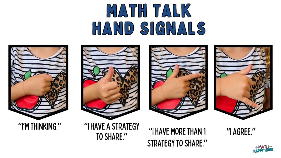 Math Talk hand signals to use in an elementary classroom